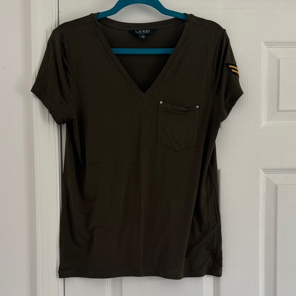 Lauren Ralph Lauren Women's Dark Olive V-Neck Tee